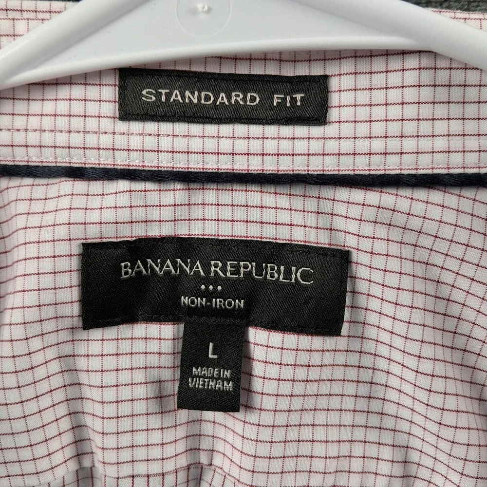 Banana Republic Button Down Shirt  Large Pink Micro Check Non-Iron Standard Fit
